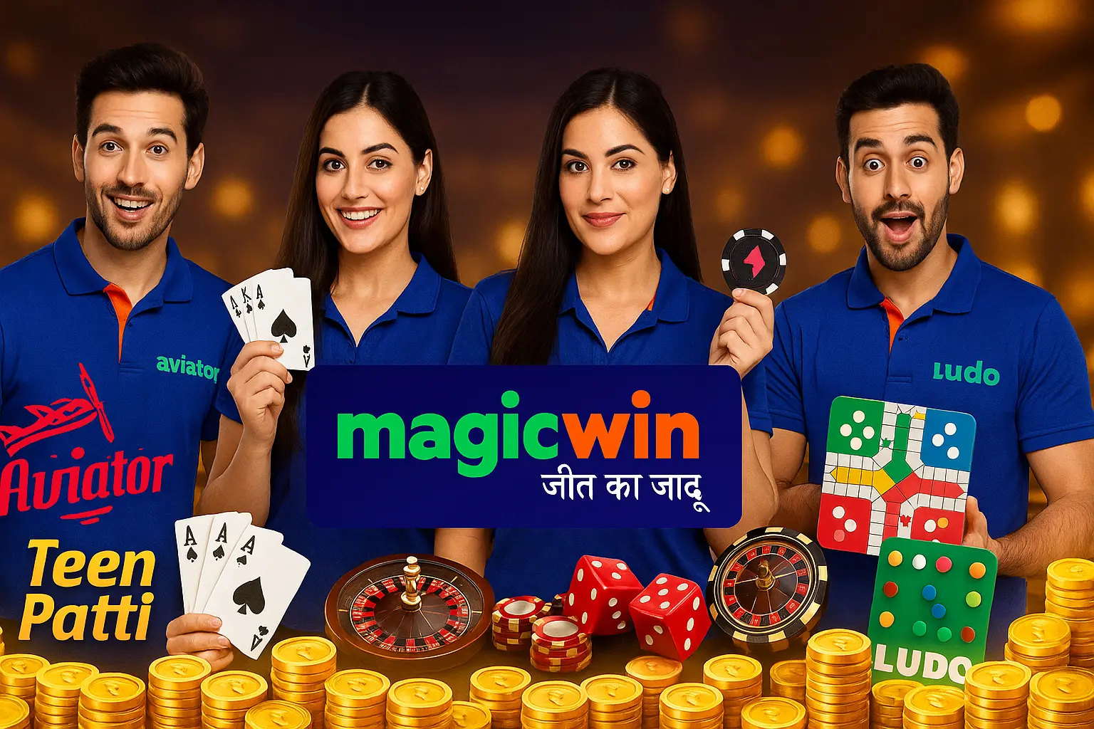 MagicWin 10% bonus banner with excited player holding Indian rupees