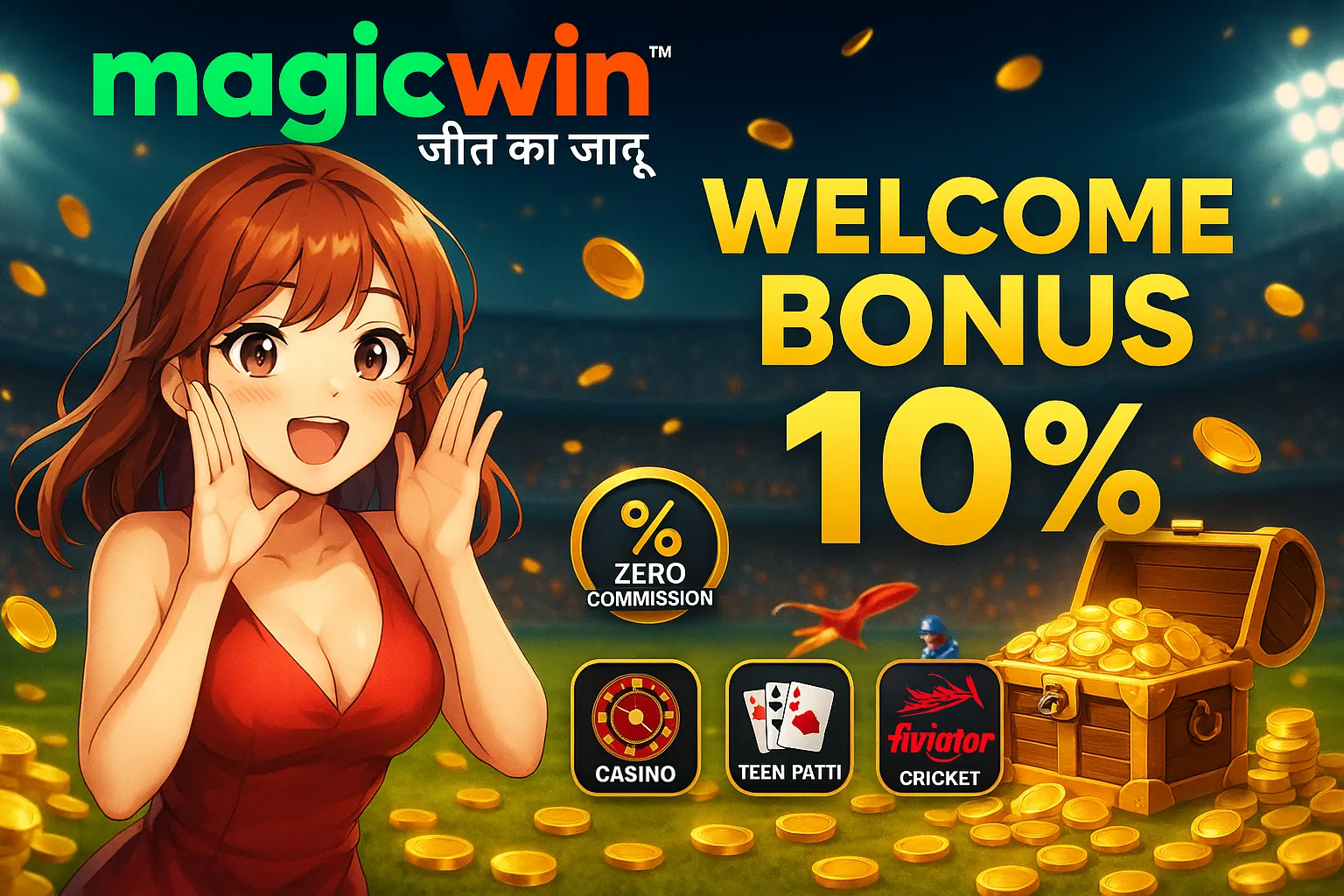 MagicWin Erfahrungen German review banner showing welcome bonus 10%