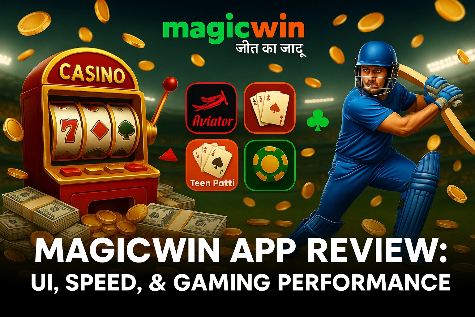 MagicWin app review banner featuring Aviator game
