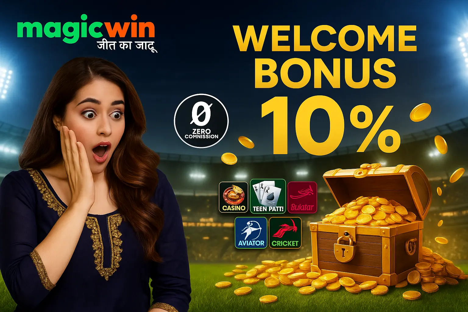 Magicwin Welcome Bonus 10% with Zero Commission