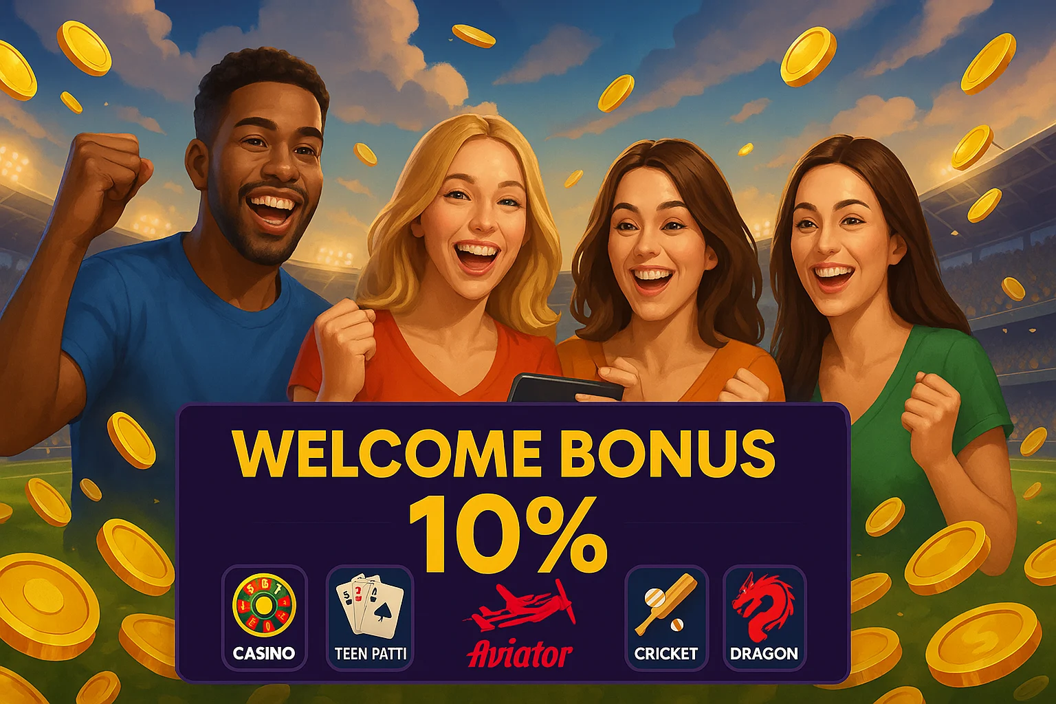 10% welcome bonus, casino and betting games