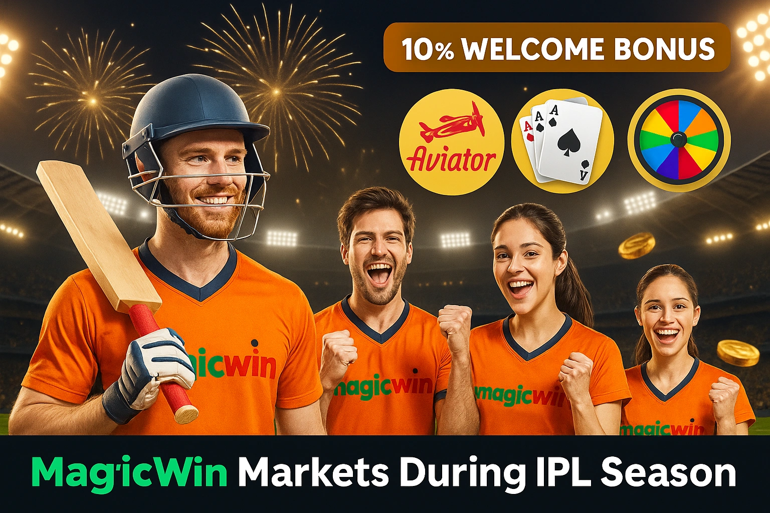 MagicWin IPL 2025 marketing concept featuring three people with money